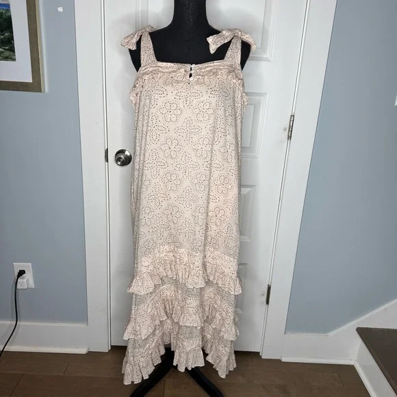 Cleobella Zane Tiered Ruffle Midi Dress Women's Size Large Tie Shoulders - Picture 2 of 10